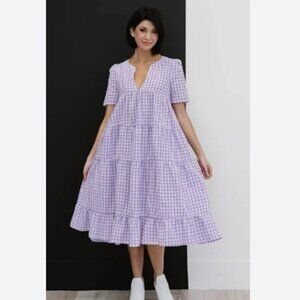 BiBi Women's Slow Dancing Cotton Blend Gingham Tiered Midi Dress - M